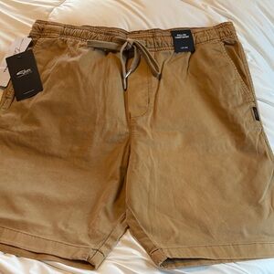 Silver Jeans tan pull on Chino tie waist pocket essential twill stretch shorts